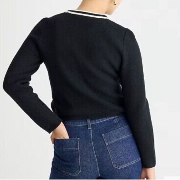 J Crew L Emilie Sweater Lady Jacket with Contrast Trim in Black - Picture 4 of 10
